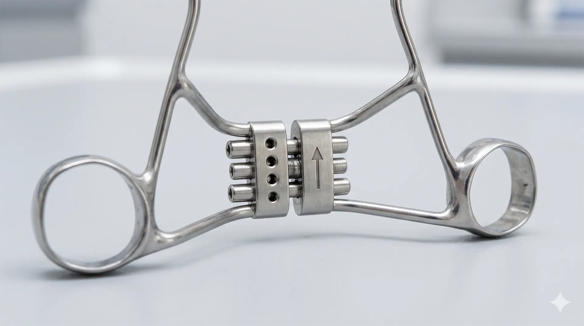 Detalle de un expansor de paladar tipo disyuntor con el tornillo central que se activa con la llave